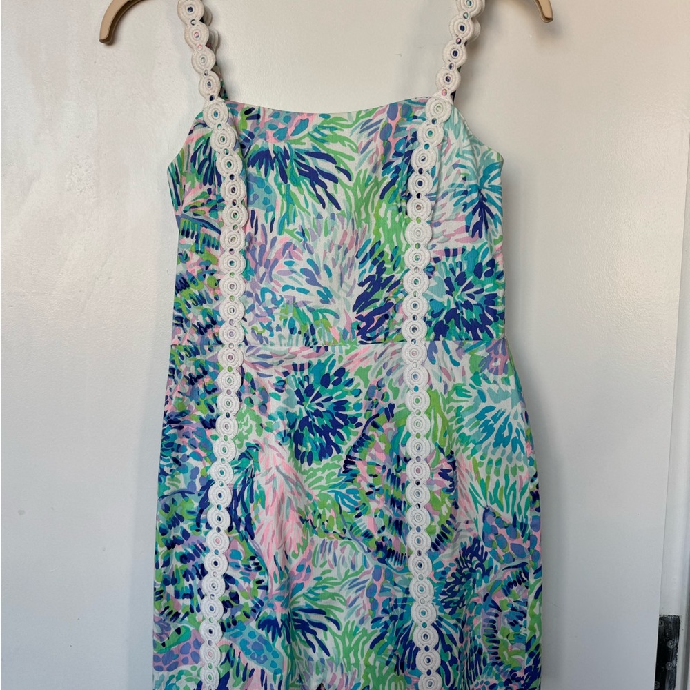 Lilly Pulitzer Jesse Shell Of A Party Lace Trim Stretch Dress Short Romper